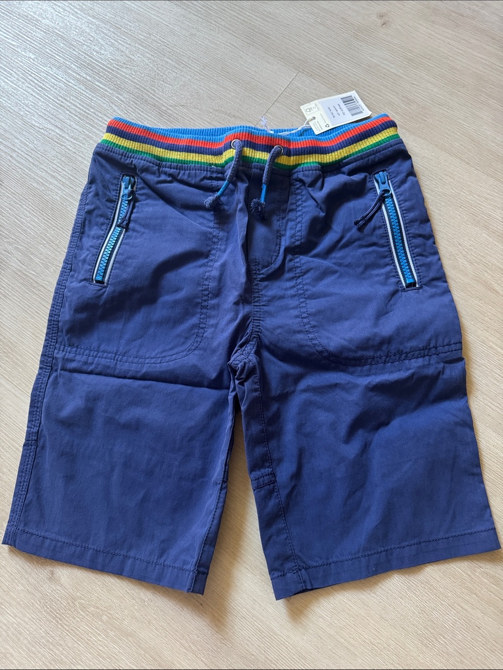 Mini Boden Navy Blue Shorts with Rainbow Waistband